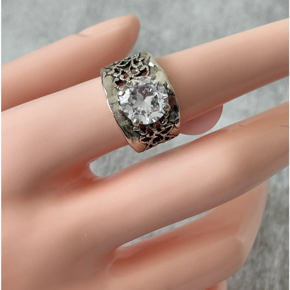 Noa Zuman Sterling Silver 925 Ring W Round Clear CZ Sz. 8